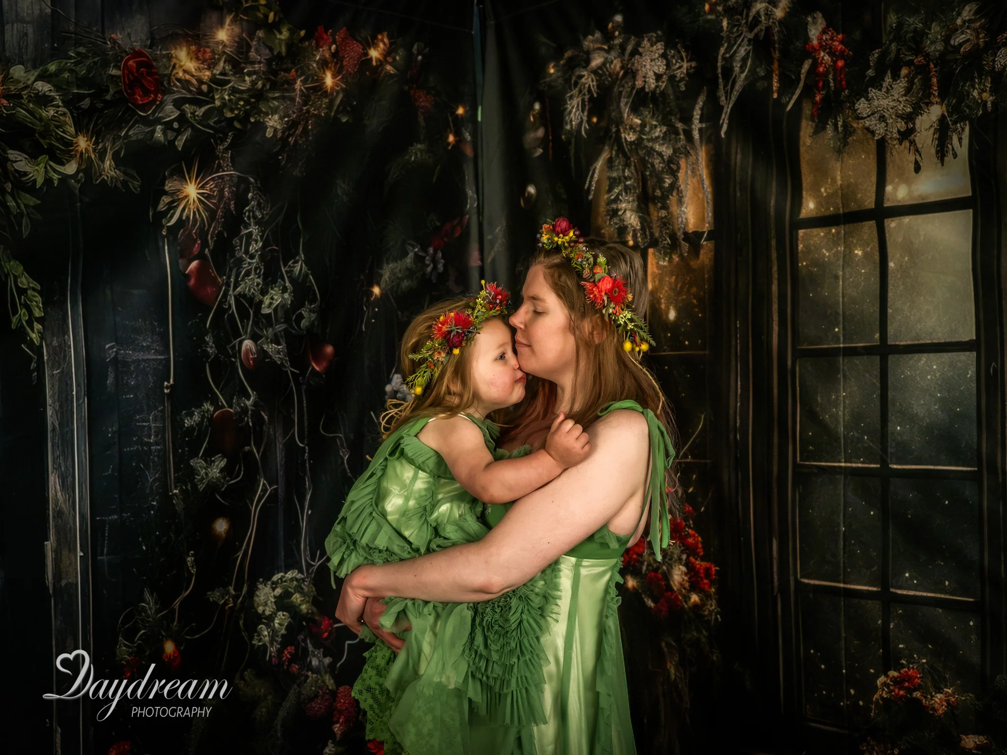 Kate Christmas Holly Window Black Wall Backdrop Designed by Angela Marie Photography - Image 4