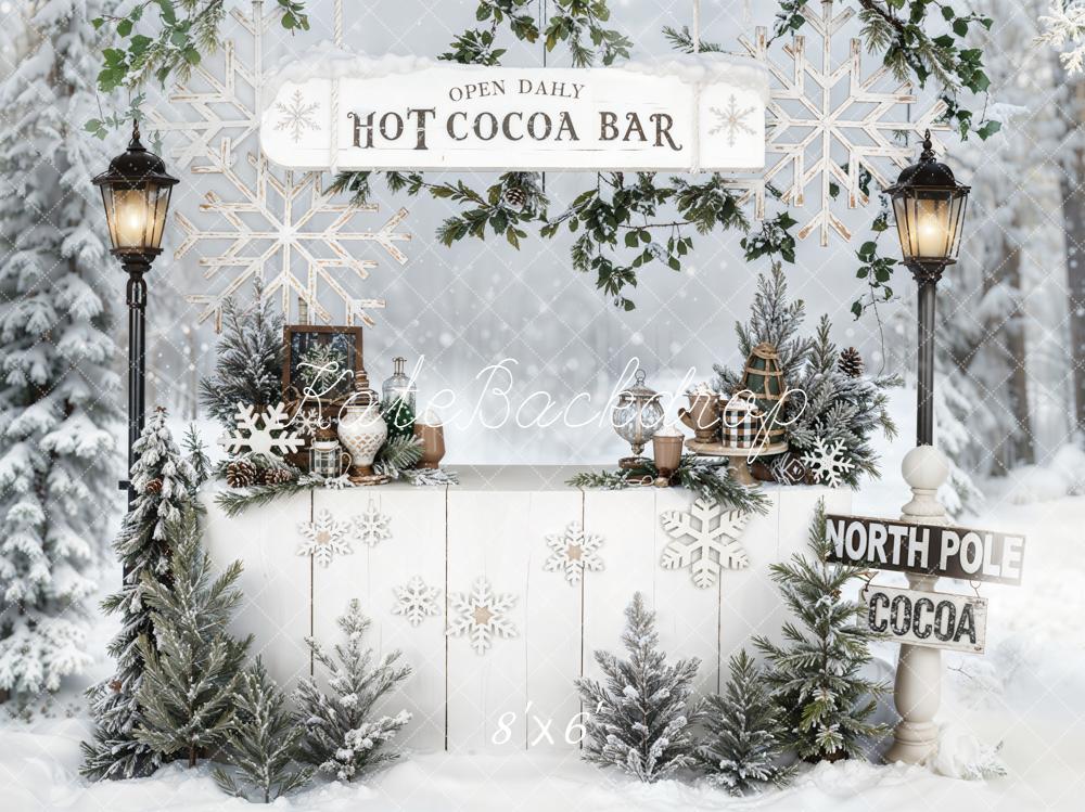 Kate Christmas Hot Cocoa Bar Snowflakes Trees Backdrop Designed by Emetselch - Image 3