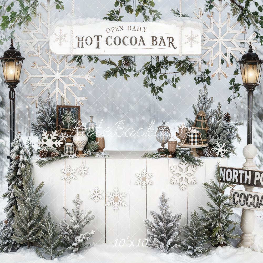 Kate Christmas Hot Cocoa Bar Snowflakes Trees Backdrop Designed by Emetselch - Image 7