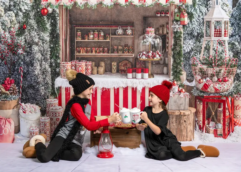 Kate Christmas Hot Cocoa Forest Snow Backdrop Designed by Emetselch - Image 4