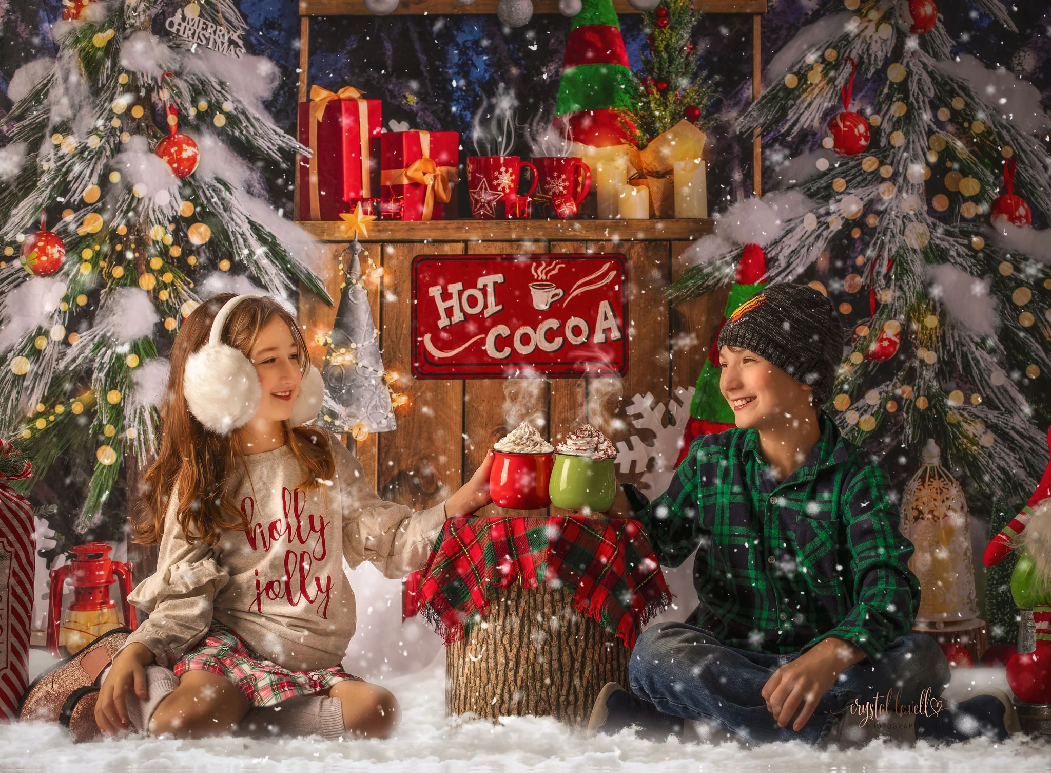 Kate Christmas Hot Cocoa Red Green Elf Hat Backdrop Designed by Emetselch - Image 6