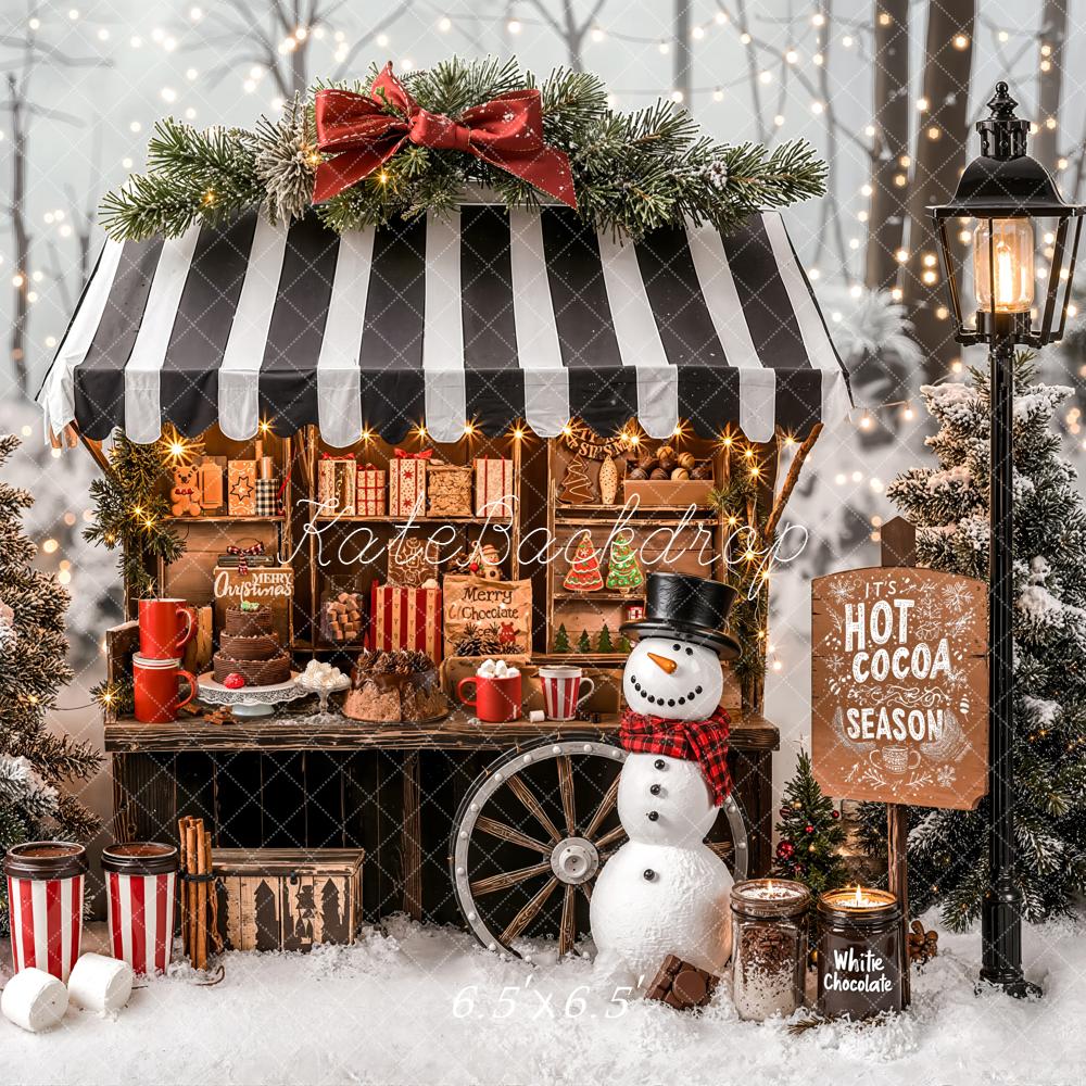 Kate Christmas Hot Cocoa Snow Snowman Backdrop Designed by Emetselch - Image 3