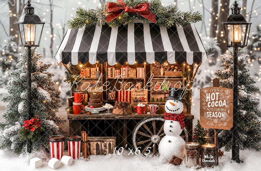 Kate Christmas Hot Cocoa Snow Snowman Backdrop Designed by Emetselch - Image 5