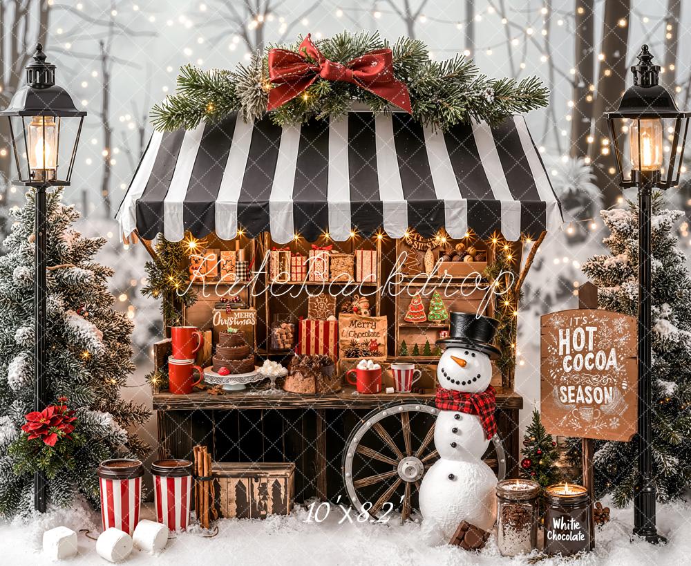 Kate Christmas Hot Cocoa Snow Snowman Backdrop Designed by Emetselch - Image 7