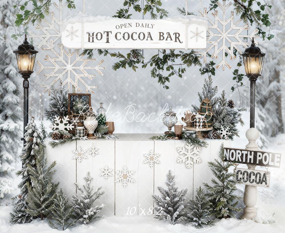 Kate Christmas Hot Cocoa Snowflake Lanterns Fleece Backdrop Designed by Emetselch - Image 3