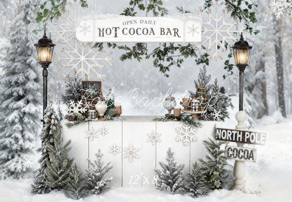Kate Christmas Hot Cocoa Snowflake Lanterns Fleece Backdrop Designed by Emetselch - Image 4