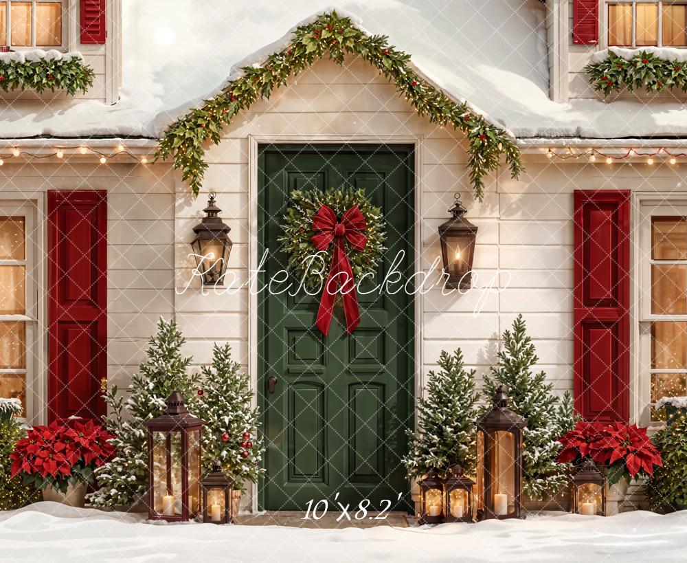 Kate Christmas House Door Garland Lanterns Fleece Backdrop Designed by Emetselch - Image 3