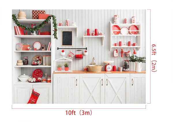 Kate Christmas Kitchen Backdrop White Wall for Photography - Image 13