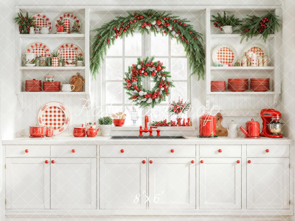 Kate Christmas Kitchen Garland White Backdrop Designed by Emetselch - Image 3