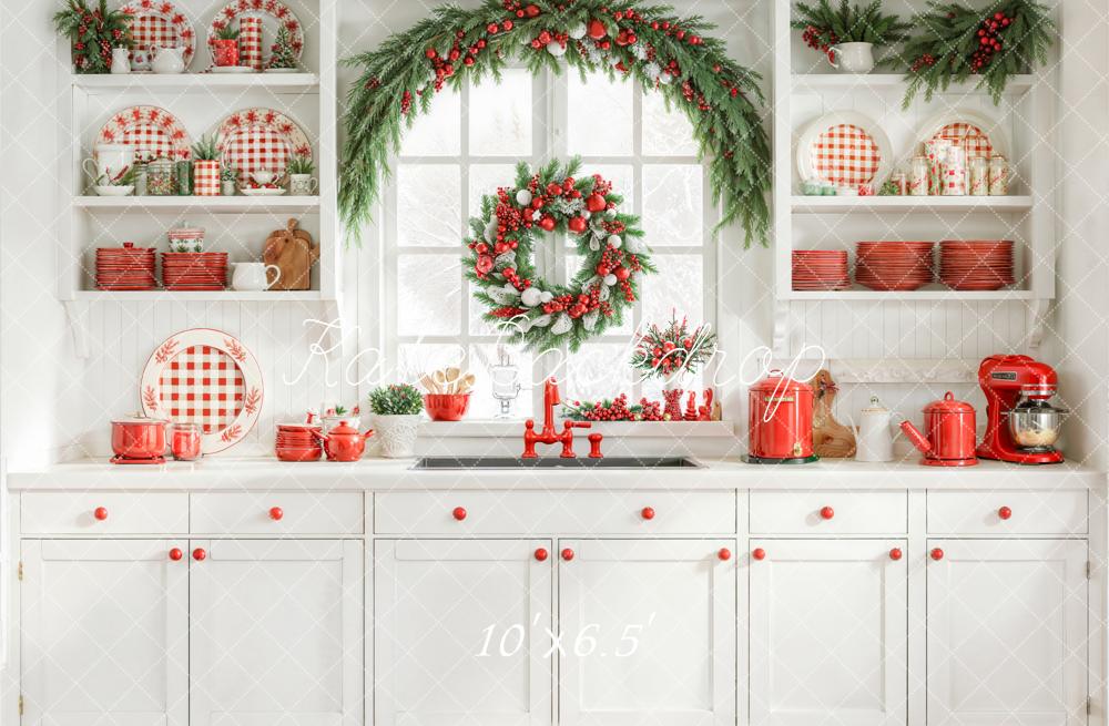 Kate Christmas Kitchen Garland White Backdrop Designed by Emetselch - Image 4