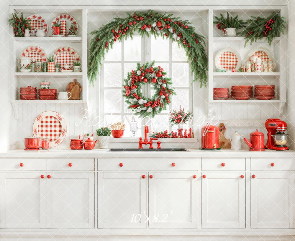 Kate Christmas Kitchen Garland White Backdrop Designed by Emetselch - Image 6