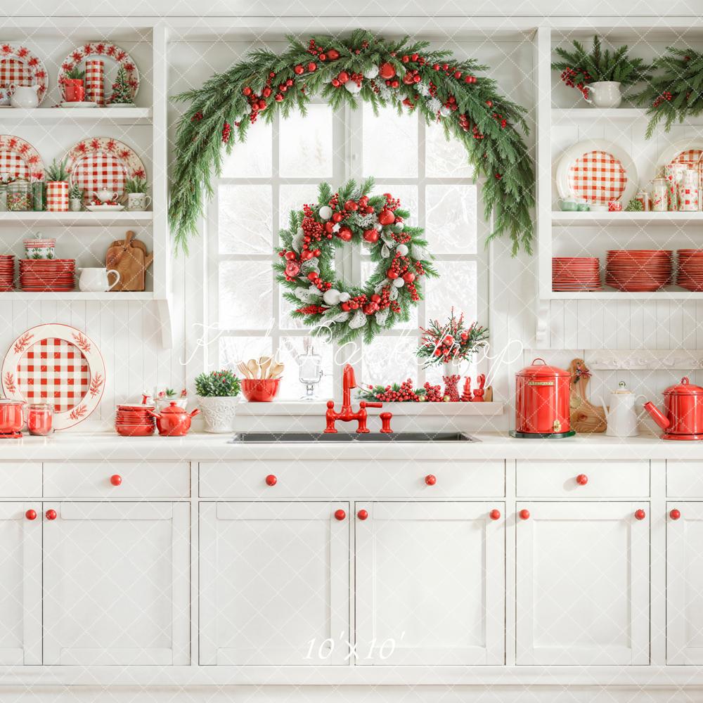 Kate Christmas Kitchen Garland White Backdrop Designed by Emetselch - Image 7