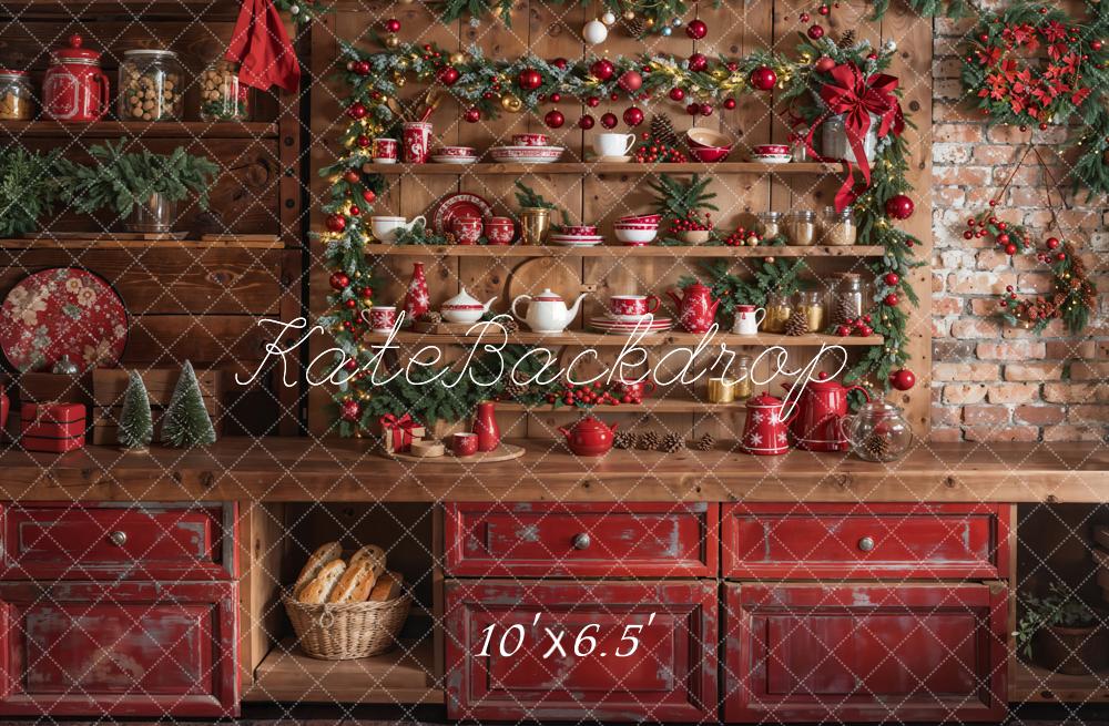 Kate Christmas Kitchen Red Cupboard Backdrop Designed by Emetselch - Image 10