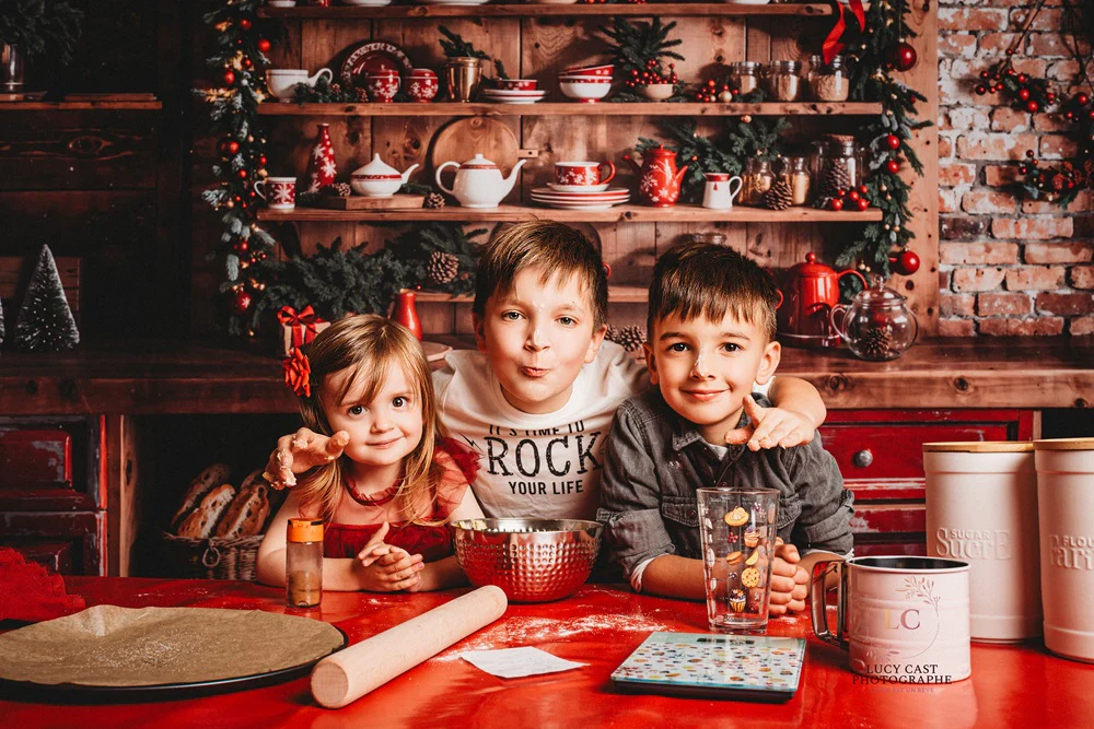 Kate Christmas Kitchen Red Cupboard Backdrop Designed by Emetselch - Image 3