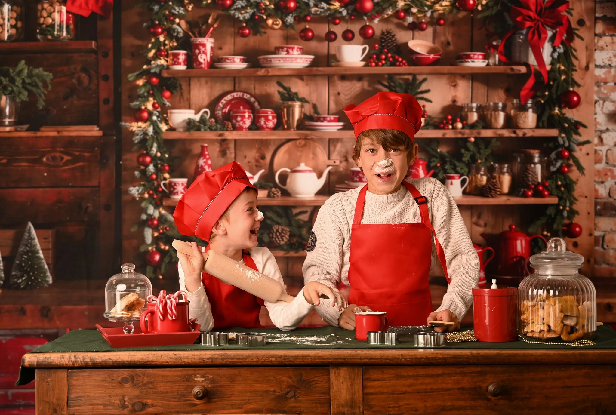 Kate Christmas Kitchen Red Cupboard Backdrop Designed by Emetselch - Image 5