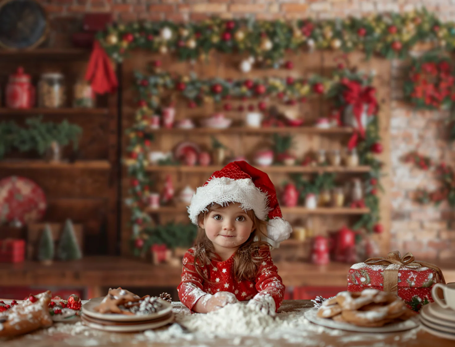 Kate Christmas Kitchen Red Cupboard Backdrop Designed by Emetselch - Image 7