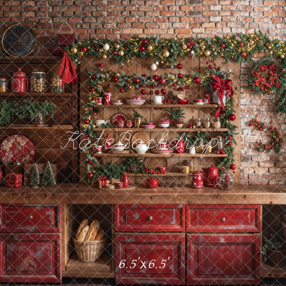Kate Christmas Kitchen Red Cupboard Backdrop Designed by Emetselch - Image 8