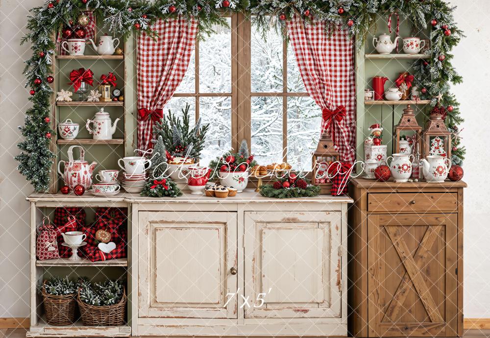 Kate Christmas Kitchen Rustic Cupboard Window Backdrop Designed by Emetselch - Image 2