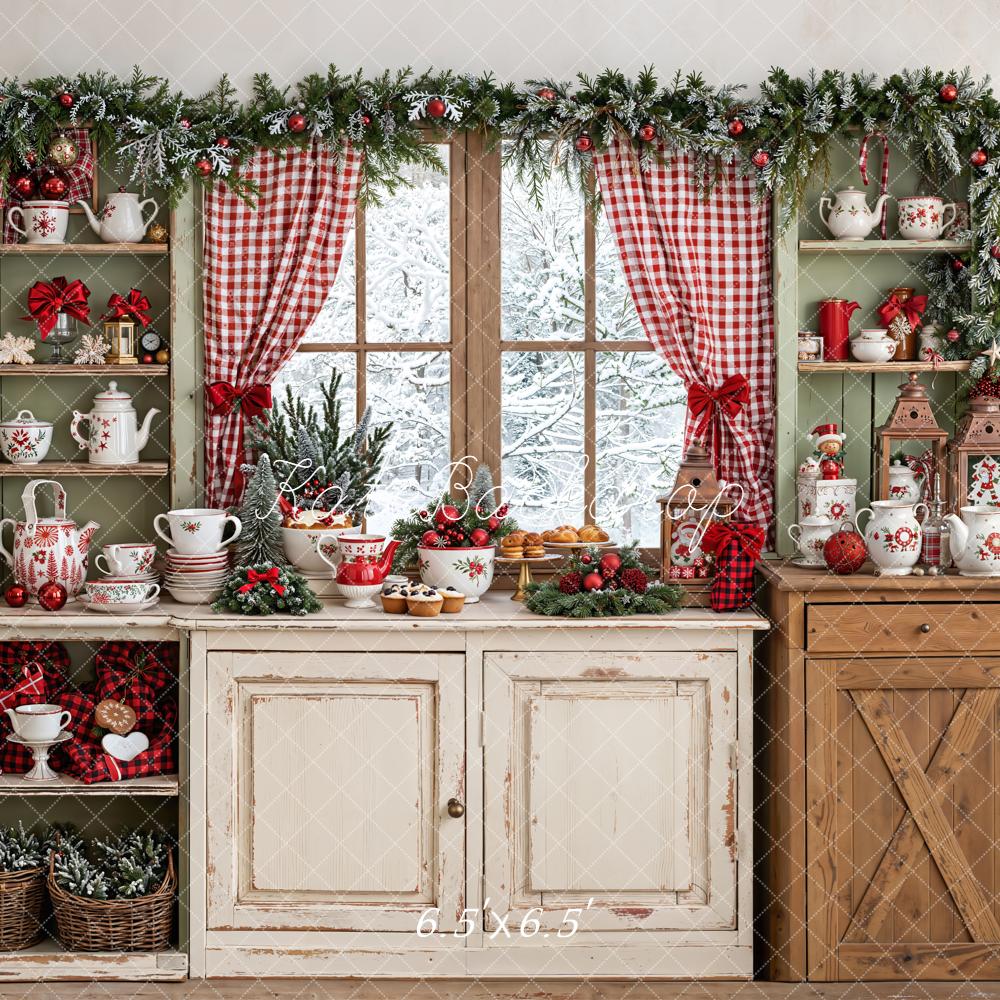Kate Christmas Kitchen Rustic Cupboard Window Backdrop Designed by Emetselch - Image 4