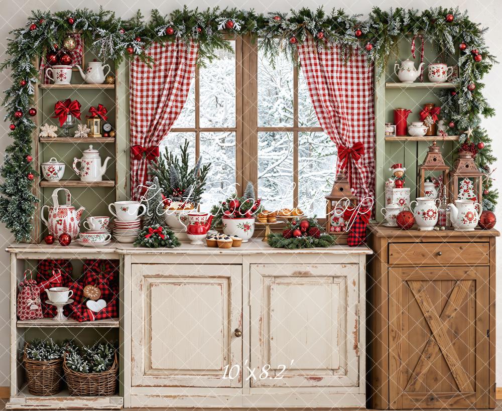 Kate Christmas Kitchen Rustic Cupboard Window Backdrop Designed by Emetselch - Image 5
