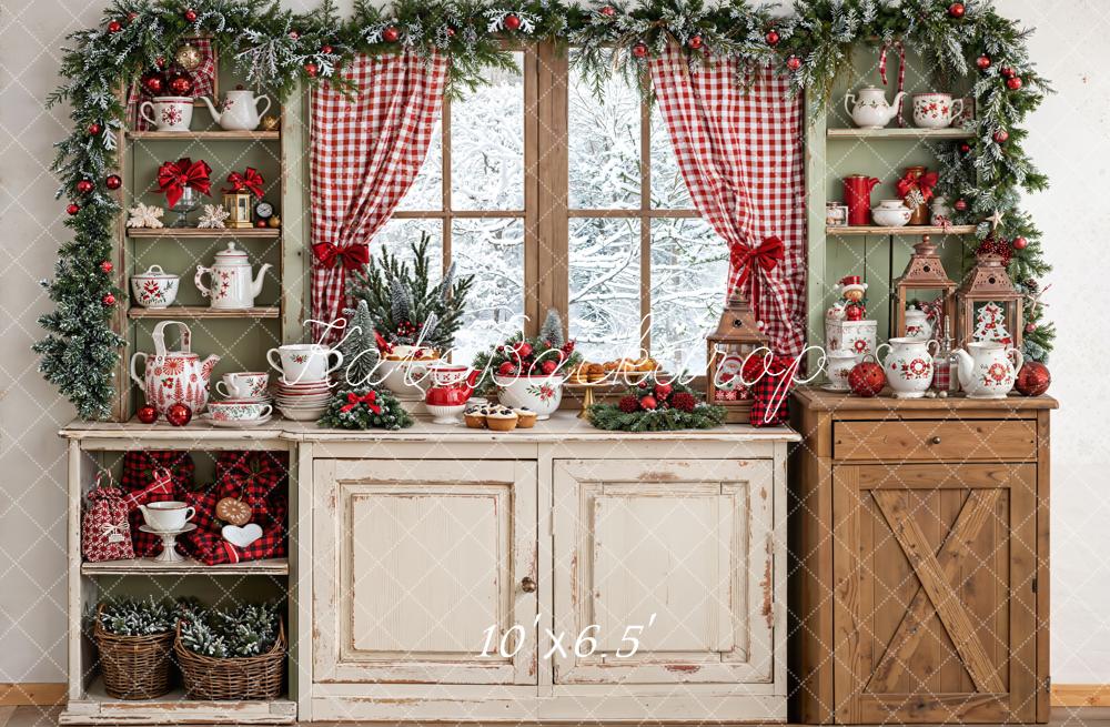 Kate Christmas Kitchen Rustic Cupboard Window Backdrop Designed by Emetselch - Image 6