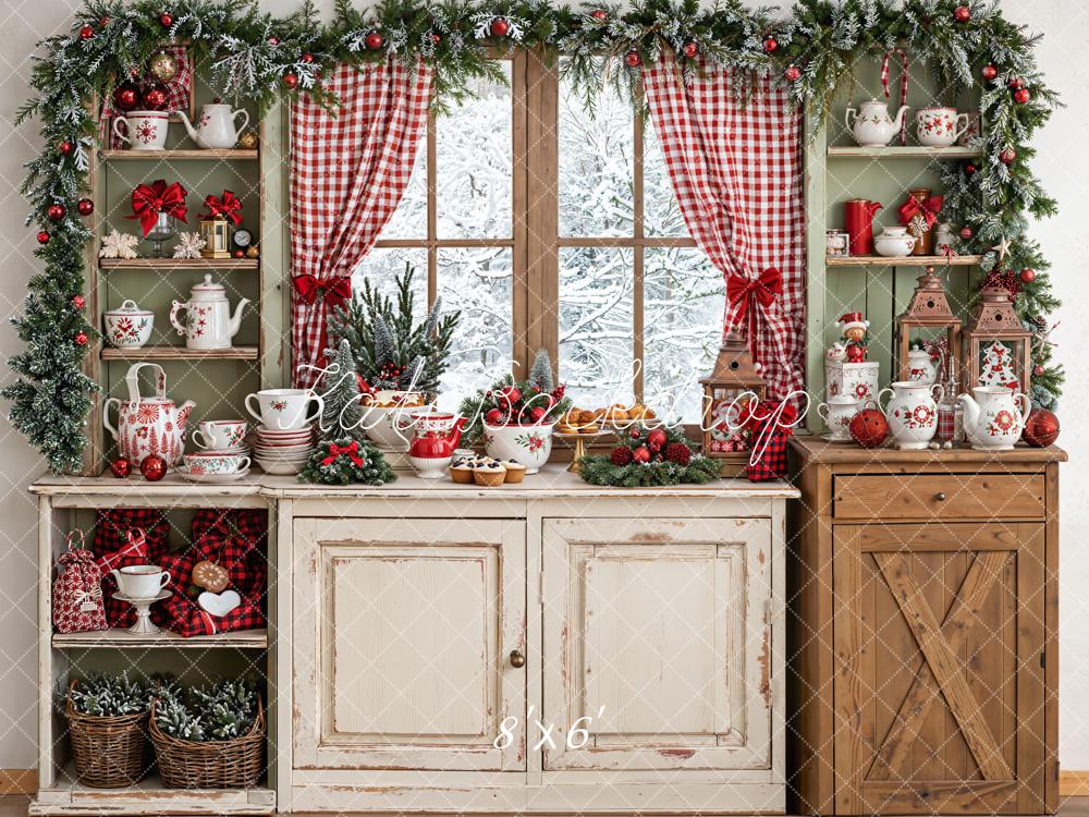 Kate Christmas Kitchen Rustic Cupboard Window Backdrop Designed by Emetselch - Image 7