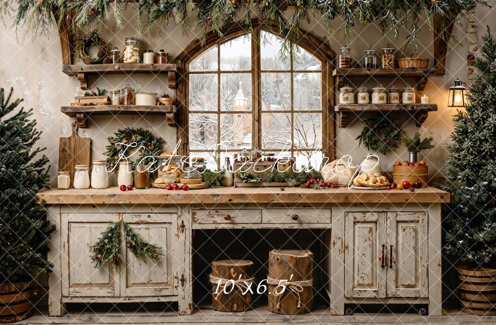 Kate Christmas Kitchen Rustic Decor Fleece Backdrop Designed by Emetselch - Image 2