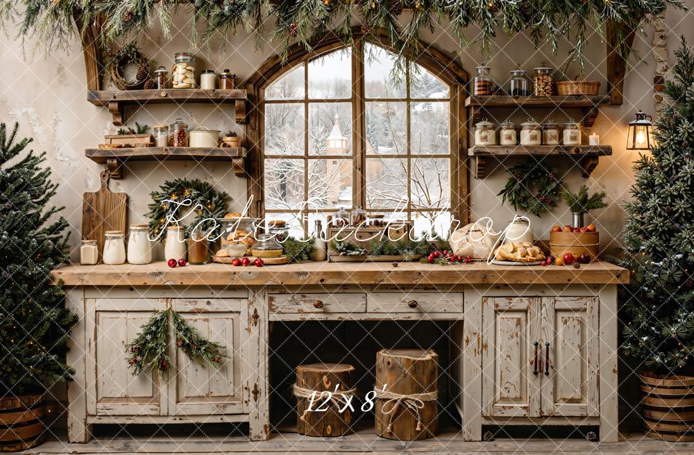 Kate Christmas Kitchen Rustic Decor Fleece Backdrop Designed by Emetselch - Image 4