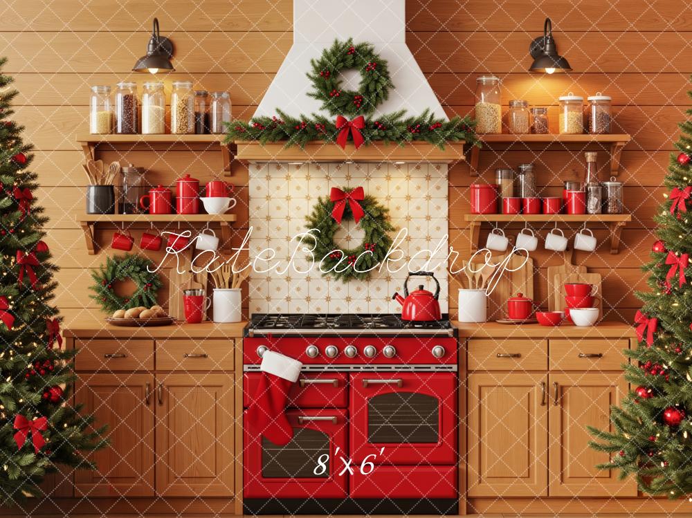 Kate Christmas Kitchen Trees Red Accents Backdrop Designed by Patty Robert - Image 3