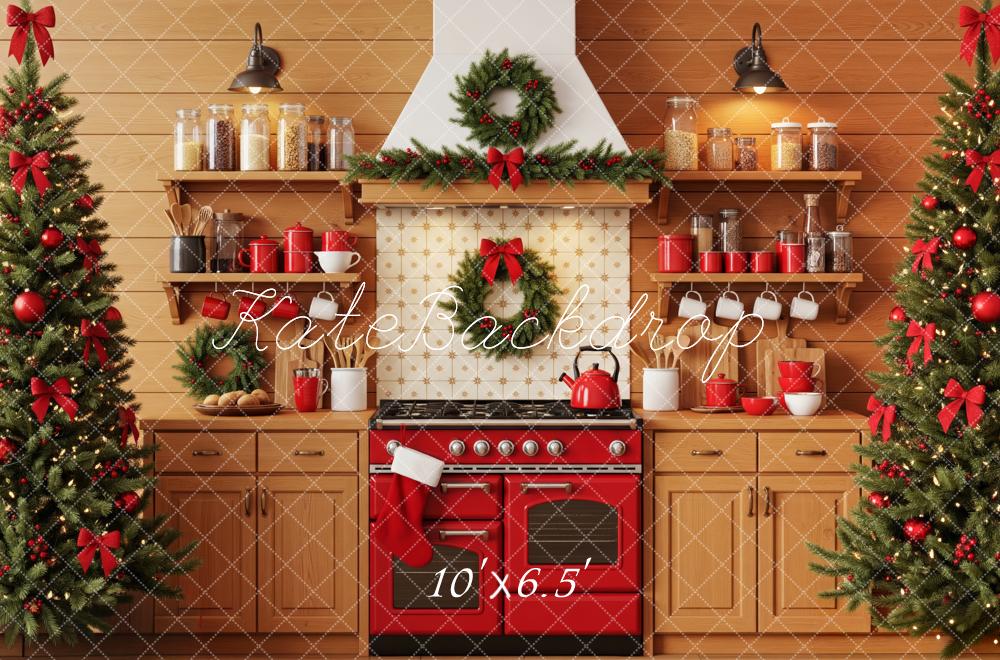 Kate Christmas Kitchen Trees Red Accents Backdrop Designed by Patty Robert - Image 4