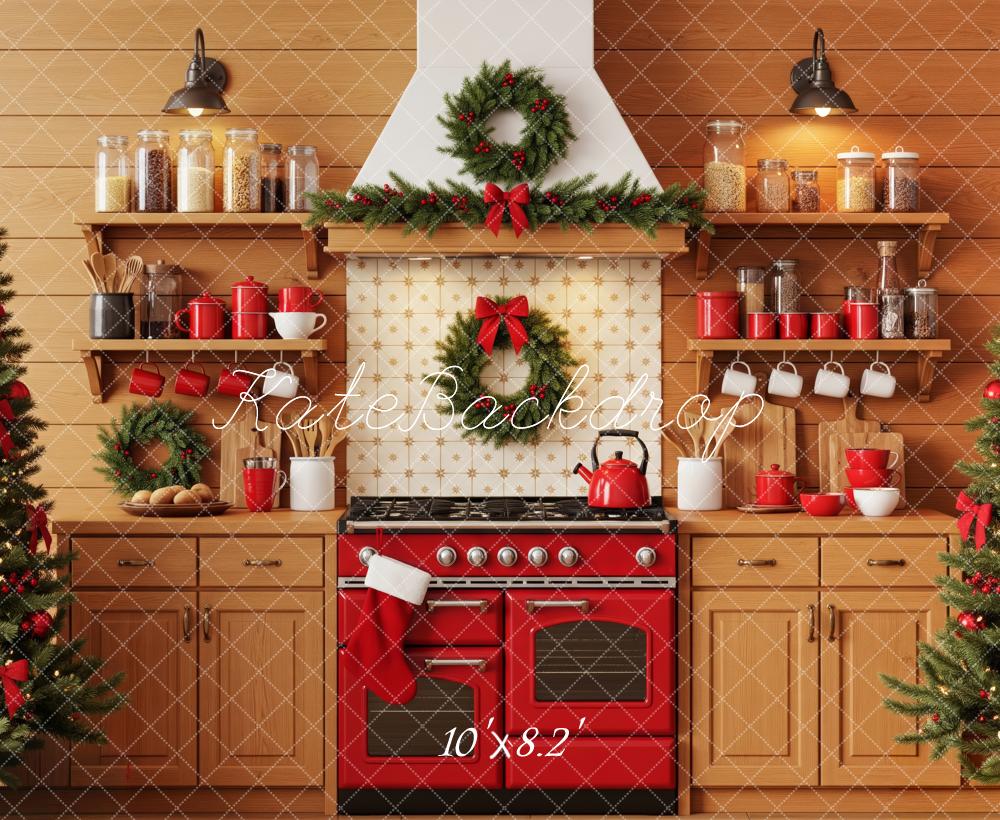 Kate Christmas Kitchen Trees Red Accents Backdrop Designed by Patty Robert - Image 6