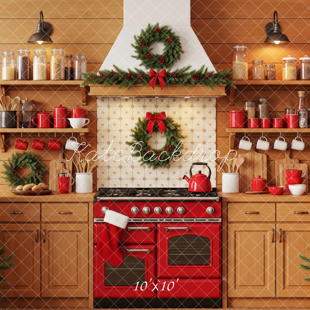 Kate Christmas Kitchen Trees Red Accents Backdrop Designed by Patty Robert - Image 7