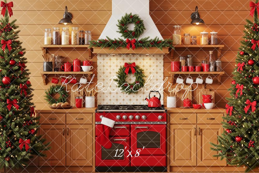 Kate Christmas Kitchen Trees Red Accents Backdrop Designed by Patty Robert - Image 8