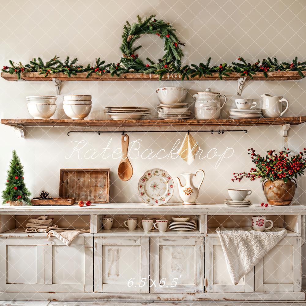Kate Christmas Kitchen White Cabinet Backdrop Designed by Emetselch - Image 2