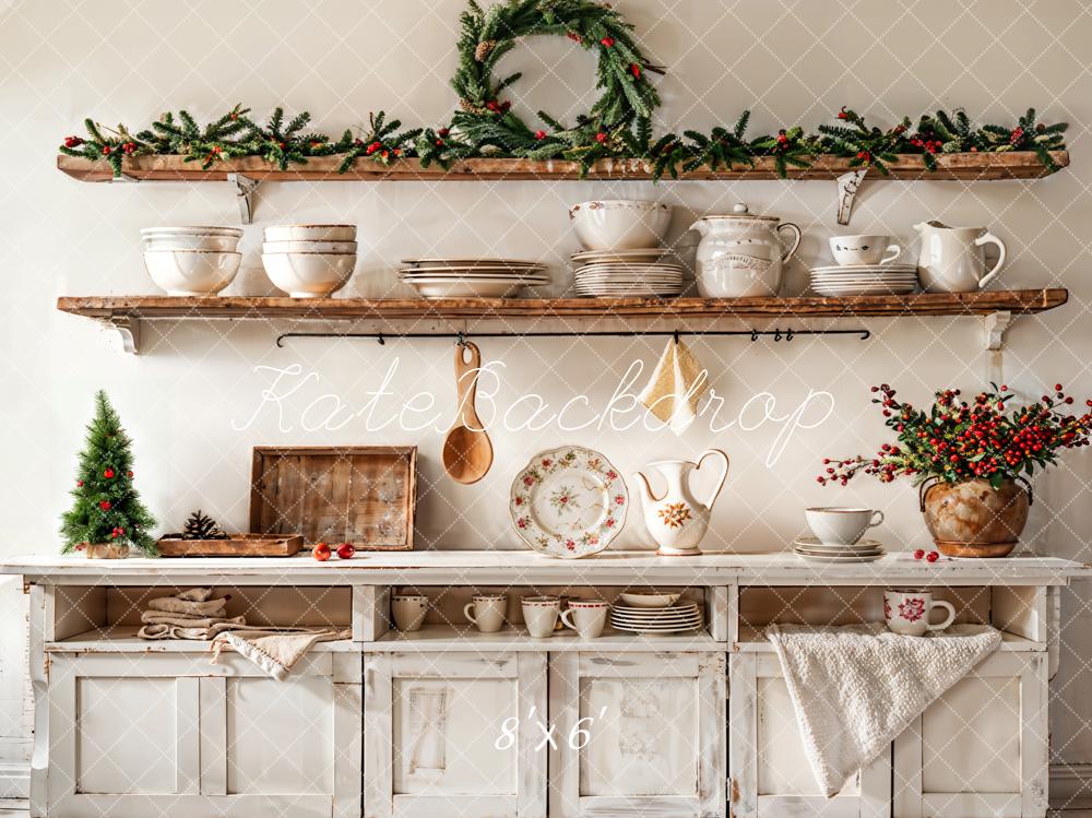 Kate Christmas Kitchen White Cabinet Backdrop Designed by Emetselch - Image 3