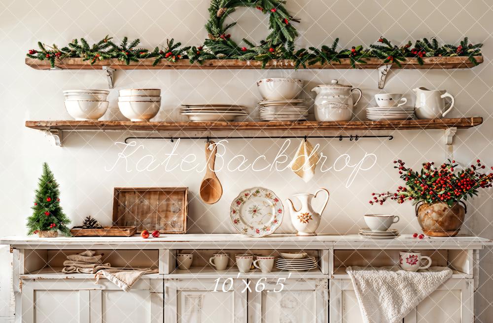 Kate Christmas Kitchen White Cabinet Backdrop Designed by Emetselch - Image 4