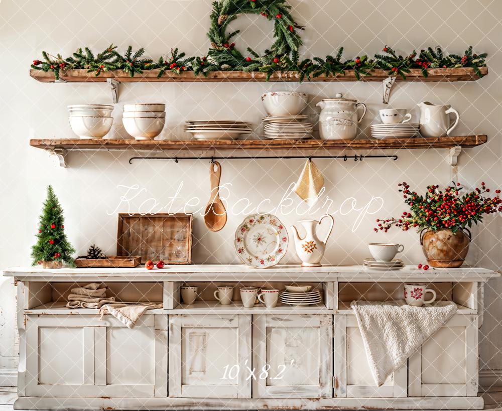 Kate Christmas Kitchen White Cabinet Backdrop Designed by Emetselch - Image 5