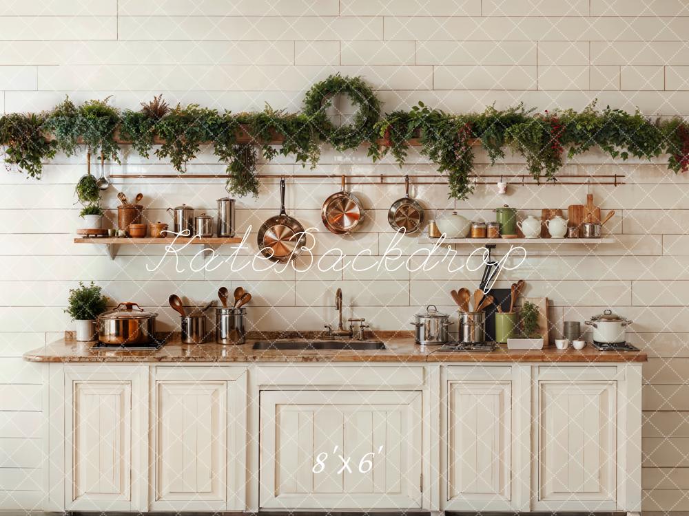 Kate Christmas Kitchen White Cabinets Cookware Backdrop Designed by Emetselch - Image 3