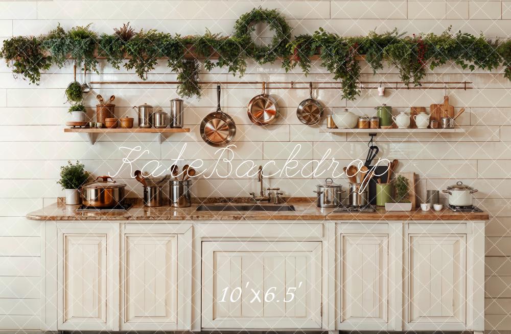 Kate Christmas Kitchen White Cabinets Cookware Backdrop Designed by Emetselch - Image 4