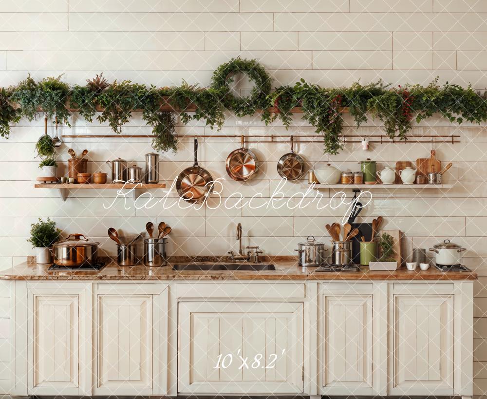 Kate Christmas Kitchen White Cabinets Cookware Backdrop Designed by Emetselch - Image 5