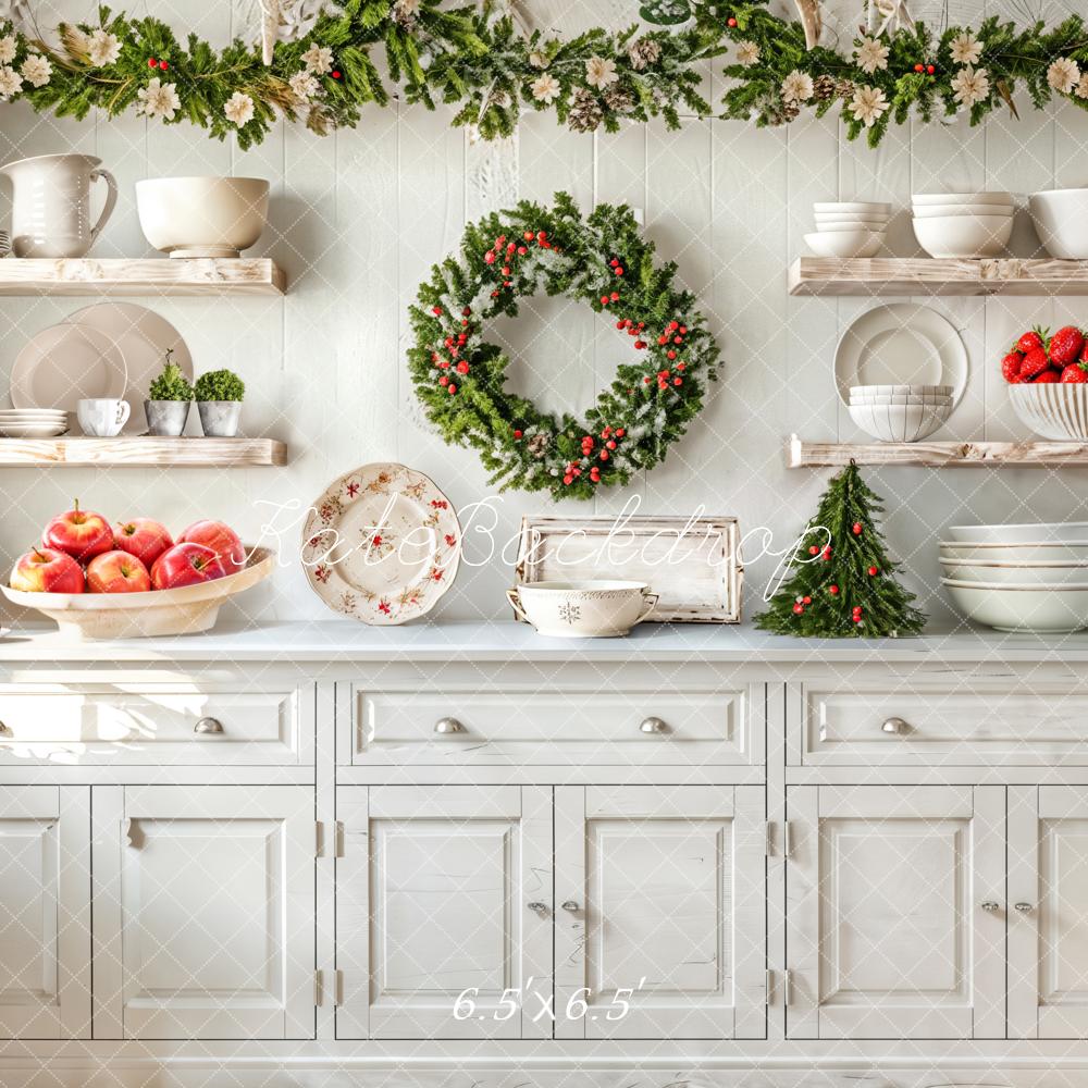Kate Christmas Kitchen White Cabinets Fruits Backdrop Designed by Emetselch - Image 2