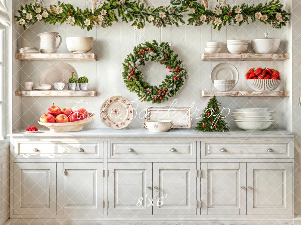 Kate Christmas Kitchen White Cabinets Fruits Backdrop Designed by Emetselch - Image 3