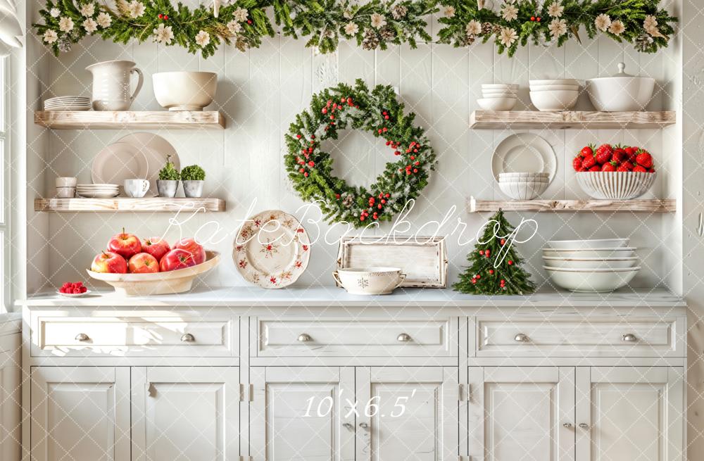 Kate Christmas Kitchen White Cabinets Fruits Backdrop Designed by Emetselch - Image 4