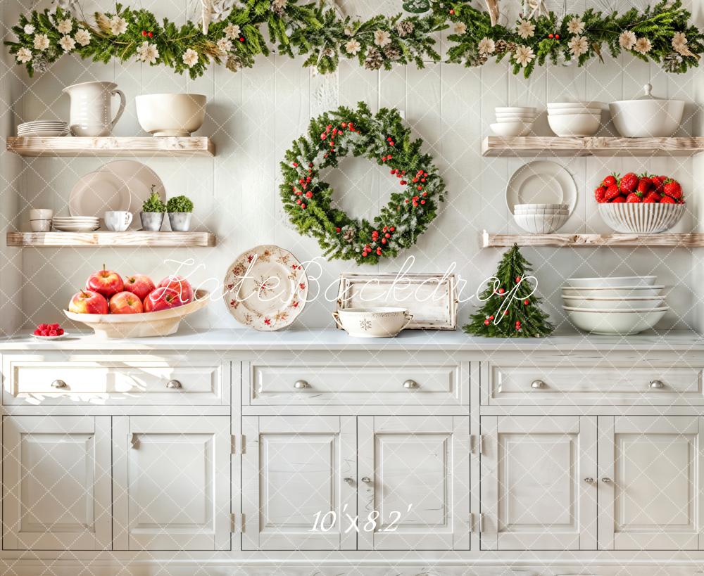 Kate Christmas Kitchen White Cabinets Fruits Backdrop Designed by Emetselch - Image 5
