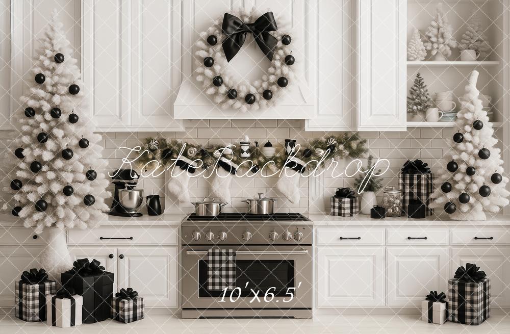 Kate Christmas Kitchen White Trees Gift Backdrop Designed by Ashley Paul - Image 4