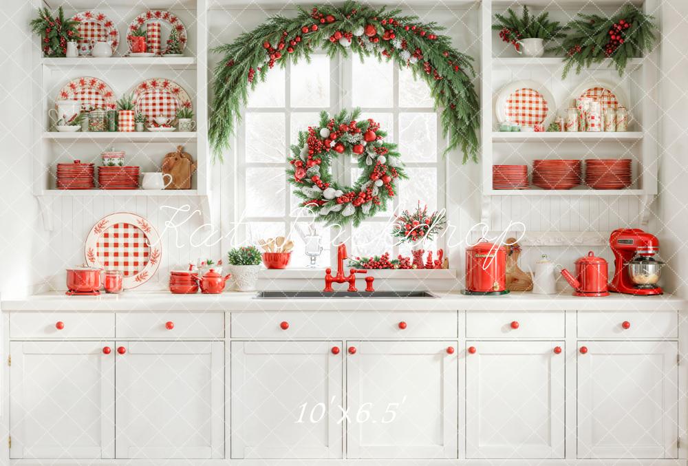 Kate Christmas Kitchen Window Garland Fleece Backdrop Designed by Emetselch - Image 2