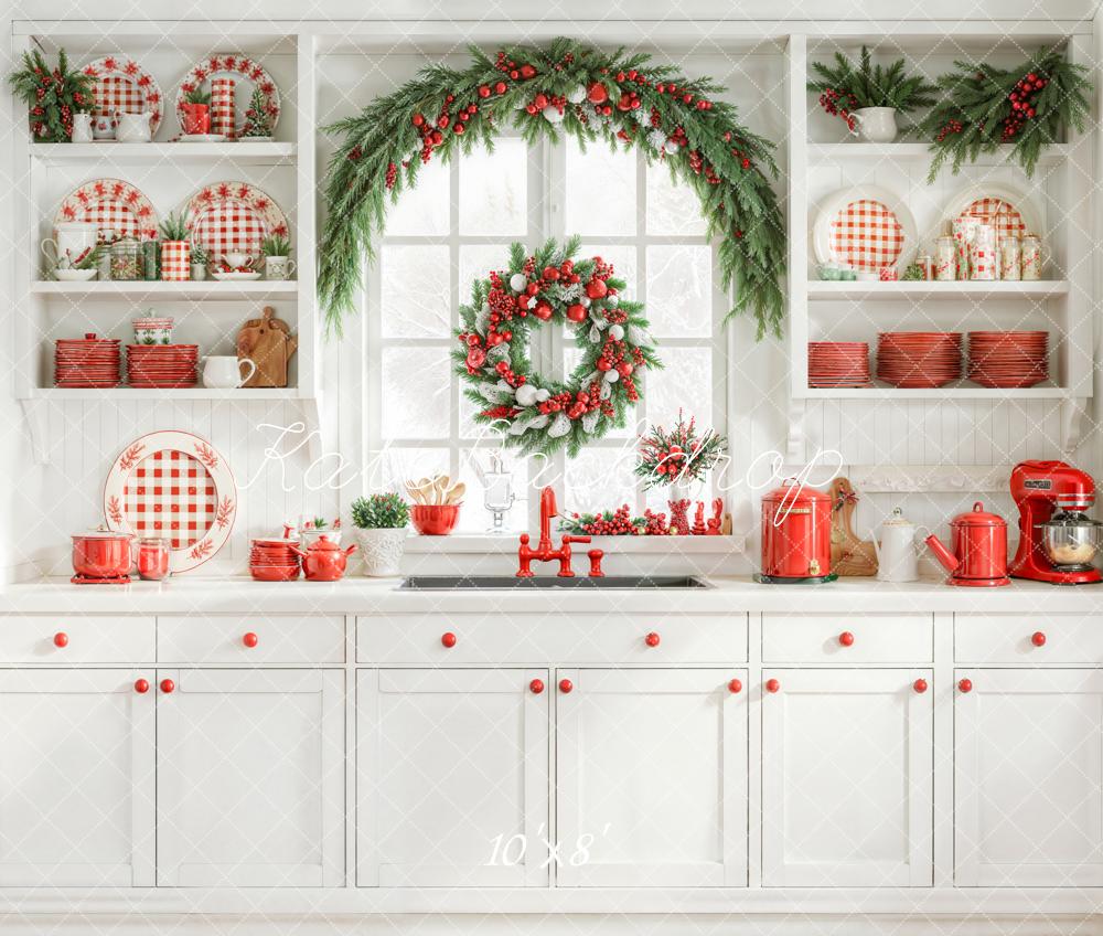 Kate Christmas Kitchen Window Garland Fleece Backdrop Designed by Emetselch - Image 3