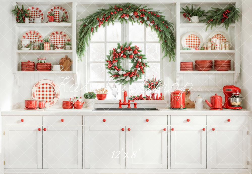 Kate Christmas Kitchen Window Garland Fleece Backdrop Designed by Emetselch - Image 4