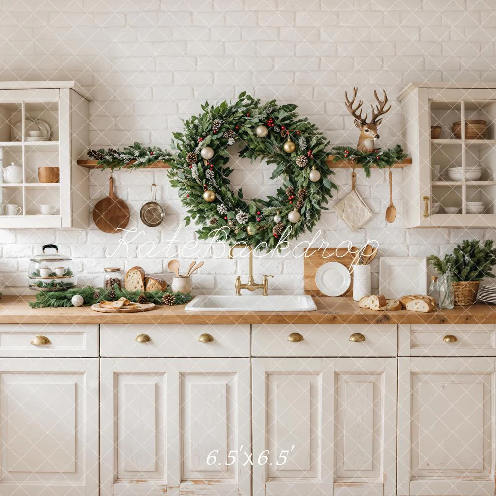 Kate Christmas Kitchen Wreath Garland Backdrop Designed by Emetselch - Image 2
