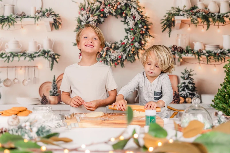 Kate Christmas Kitchen Wreath White Cabinet Backdrop Designed by Emetselch - Image 4